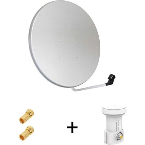 Pack Antenne Parabole Acier 100 cm Gris Clair MEGASAT + LNB SINGLE Full HD 4K 1080p Gain 70DB Bruit 0.1 dB + 2 Connecteurs fiche F