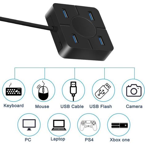 Ce hub USB portable et compact offre des vitesses de transfert de données rapides et est largement compatible avec les ordinateurs de bureau, les ordinateurs portables, les téléphones portables et les (1/4)