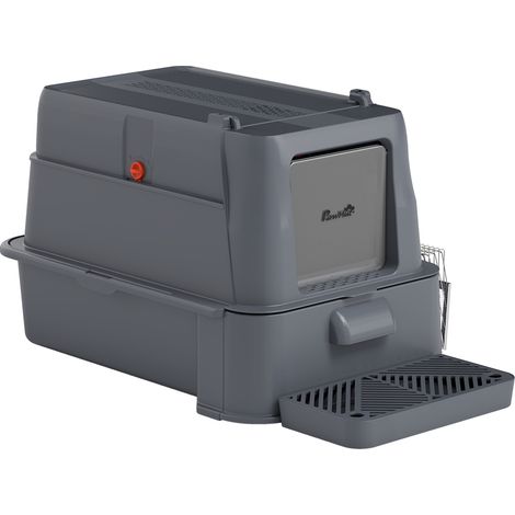 Bac à litière fermé de 80 L avec plateau amovible, ABS et acier inoxydable, 63 x 43 x 43 cm, gris foncé