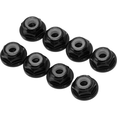 Lot de 8 écrous anti-desserrage M2 1/24 en alliage d'aluminium avec bride et revêtement en nylon, à six pans creux, autobloquants, pour Axial SCX24 (noir). (1/5)