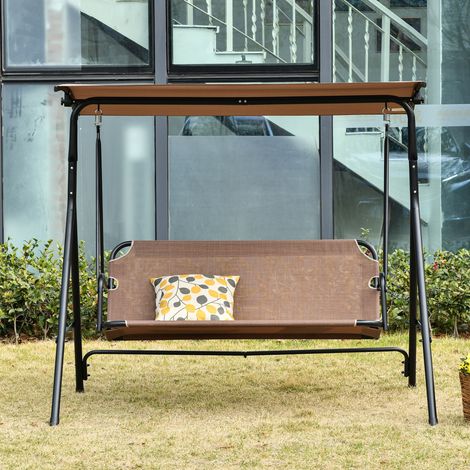 Columpio Hollywood de 2 plazas Outsunny, tumbona de jardín para exteriores, resistente a los rayos UV, tubo de metal de alta calidad, ángulo ajustable, marrón. (1/5)