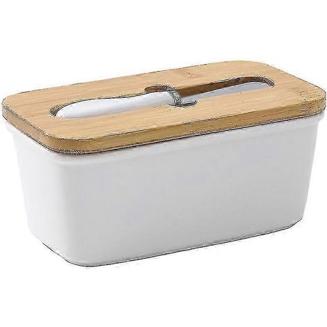 Beurrier en céramique avec couvercle et couteau pour la décoration de la cuisine - Blanc (1 pièce) (1/4)