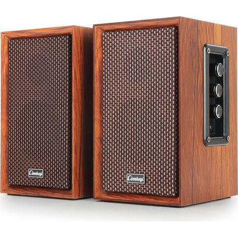 【Améliorée】 Enceintes bibliothèque Actives 40W (DSP) – Basses puissantes, Bluetooth/USB/RCA/AUX – Enceintes 2.0 Bois pour PC/TV, Portable, Platine Vinyle (1/5)