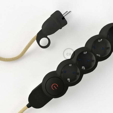 creative cables -  Multipresa tedesca con cavo in juta di colore neutro e spina Schuko con anello comfort (1/4)