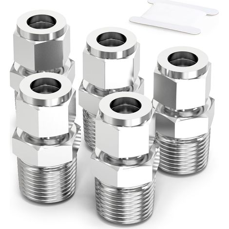 5 pièces Raccord à compression en acier inoxydable 304, Mâle BSP 1/2" X Tuyau OD 8 mm pour systèmes hydrauliques et pneumatiques (1/5)