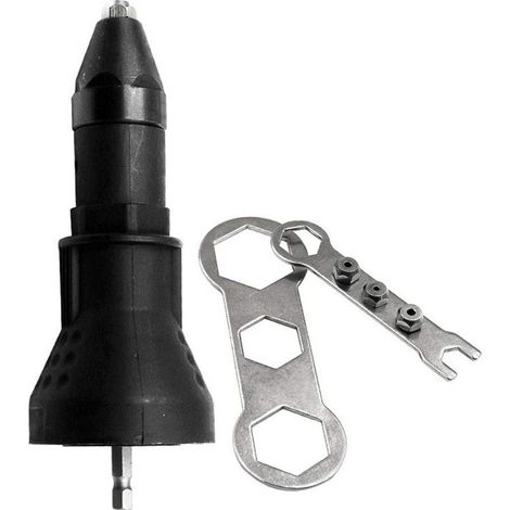 Pistolet à riveter électrique - Kit d'outils de perceuse et de rivetage - Accessoire adaptateur, noir (1/5)