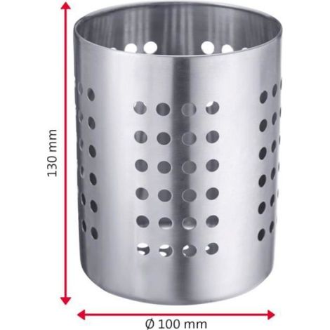 Porte-couverts/égouttoir - Inox - Rond - Diamètre 12 cm - Hauteur 13 cm - Argent (1/4)