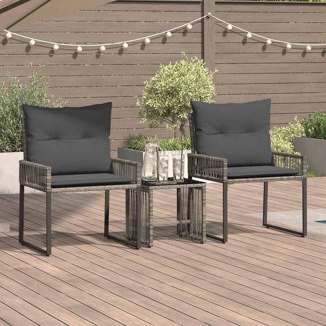 vidaXL  Outdoor Furniture Set  7 pcs Grey and Dark Grey Poly Rattan