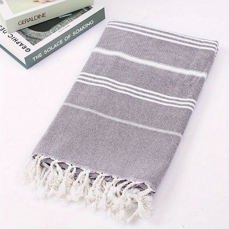 Serviette de plage extra large en pur coton (gris foncé), anti-sable, à séchage rapide et légère. (1/5)