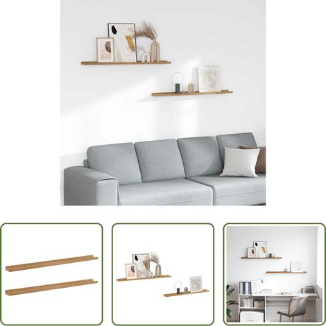 Wandregal Braun - Wandregal mit Regal 2 pcs Braun 100 x 9 x 3 cm Holzwerkstoff (1/5)