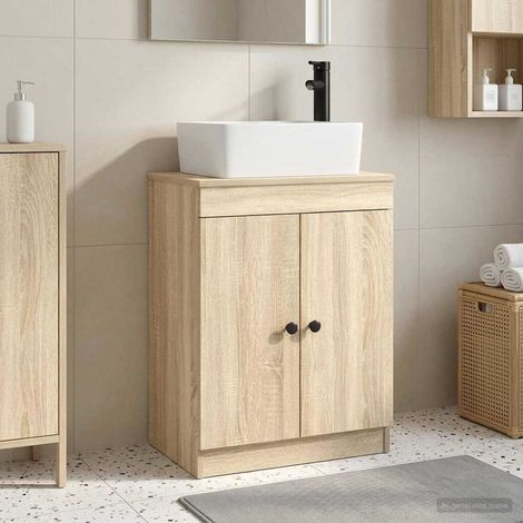 Meuble vasque avec lavabo, rangement, bois d’ingénierie, chêne Sonoma, 54 x 35 x 83 cm - PANGIVO (1/5)