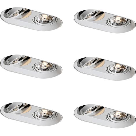 Set of 6 Rounded Recessed Spotlights White GU10 70mm 2-Light - Hubs