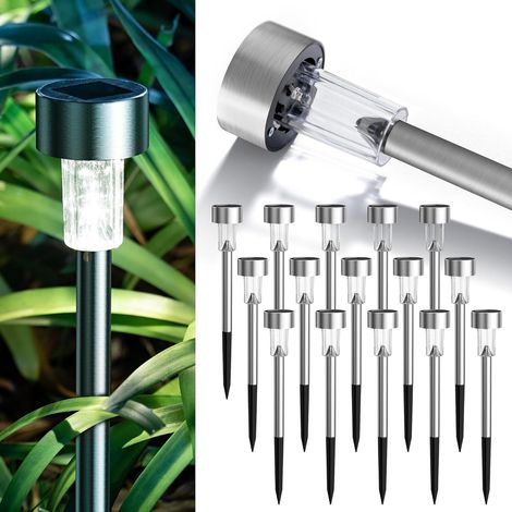Solarleuchten für den Außenbereich, wasserdicht, 16 LEDs, Solar-Gartenleuchten aus Edelstahl für Terrasse, Rasen, Hof und Landschaft (kaltweiß) (1/5)