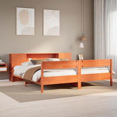 Cama con estantería sin colchón madera maciza marrón 200x200 cm vidaXL (1/5)