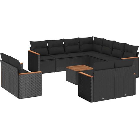 Maison Exclusive - Set Divani da Giardino 12 pz con Cuscini Nero in Polyrattan (1/5)