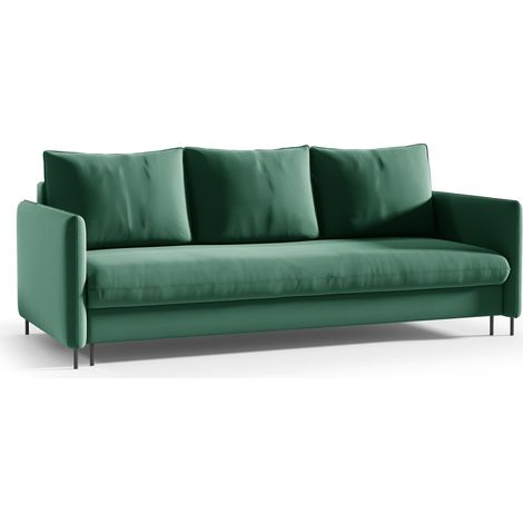Schlafsofa JULIE Ausziehbare Couch Sofa mit Schlaffunktion und Bettkasten Samt Grün (1/5)