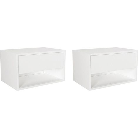 Comodino sospeso 1 cassetto e 1 nicchia Bianco - Lotto di 2 - RITAMI (1/5)