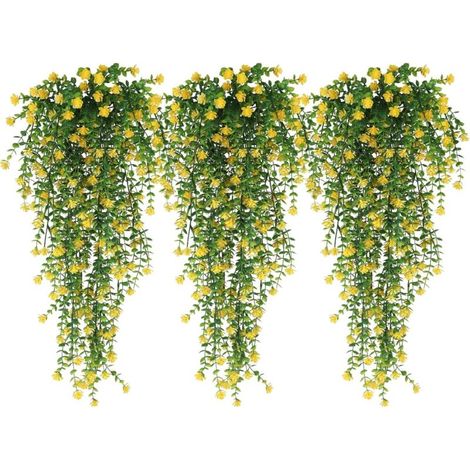 Un ensemble de 3 plantes décoratives suspendues d'extérieur – fleurs artificielles résistantes aux UV, convenant aux murs, balcons et terrasses.