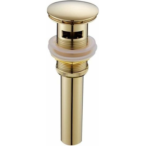 Modern Pop-up Retro Sink Drain Stopper Click-clack Drain with Overflow Gold Brass Universal Sink Drain Valve Basin Siphon with Polished Overflow Hole - with Overflow (1/2)