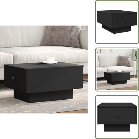 The Living Store Table basse noir 60x45x31 cm bois d'ingénierie - Table Basse - Meuble Salon - Table D'appoint - Table Industrielle - Table Noire (1/5)