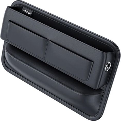 (1 pièce) Boîte de rangement latérale en similicuir noir pour siège auto, avec porte-bouteille intégré. Accessoires auto. (1/5)