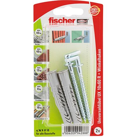 Fischer 2x Taco Universal UX 10x60 R WH con gancho angular - 94288