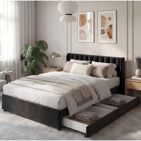 Letto matrimoniale contenitore 140x200 in velluto DESVIAE (1/5)