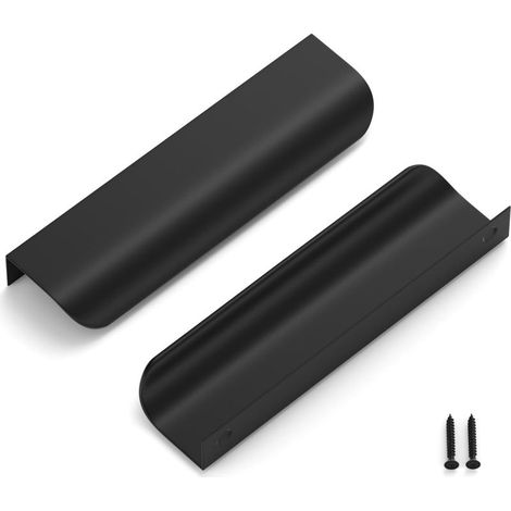 Set of 2 furniture handles in brushed gold finish steel, 120 mm center distance, 96 mm screwable, ultra-flat black design, modern, for kitchen, bathroom, living room (1/5)