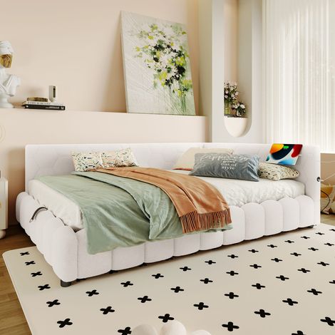 Lit daybed 140x200 cm blanc avec coffre hydraulique, LED, USB et USB-c, sommier inclus (1/5)