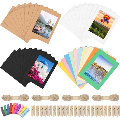 Lot de 64 cadres colorés en papier 17,8 cm, à suspendre, coloré/kaki/blanc/noir, avec 20 clips et 4 cordes. (1/5)