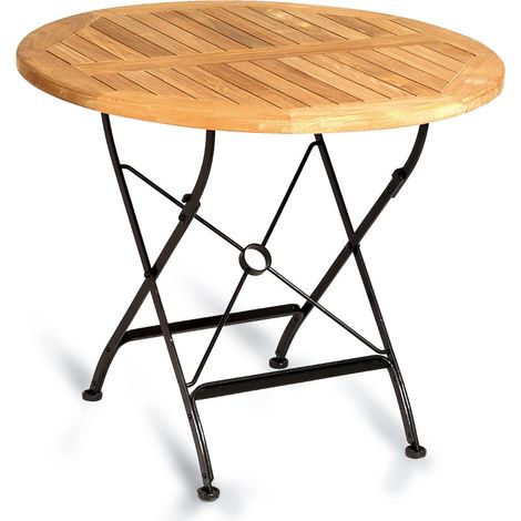 Sonnenpartner Klapptisch Oxford Ø 90 cm Teakholz und Eisen schwarz Gartentisch klappbar