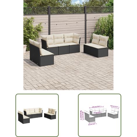 The Living Store 7-tlg. Garten-Sofagarnitur mit Kissen Schwarz Poly Rattan - Gartensofas - Outdoor Möbel - Gartenmöbel Set - Rattan Sofa - Lounge Set (1/3)