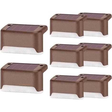 Lot de 8 lampes solaires d'extérieur, étanches, à LED, pour escaliers, clôtures, jardins, terrasses et allées (marron). (1/5)