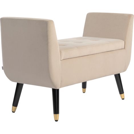 Banco con almacenaje tapizado con reposabrazos en poliéster efecto terciopelo beige 107x42x65 cm (1/5)