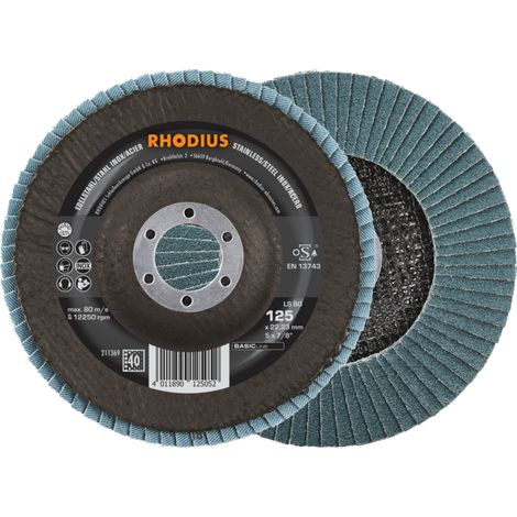 RHODIUS LS80, 10 Stück, 125 mm, Korn 40, Fächerschleifscheibe (1/3)