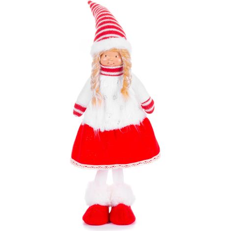 Figur MagicHome Weihnachten, Mädchen im Kleid, Stoff, rot-weiß, stehend, 17x13x48 cm (1/2)