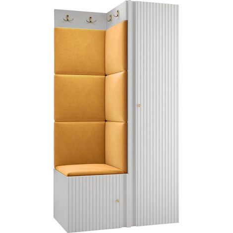 Meuble d'entrée Hartford 390, Manila 32, 186x82x46cm, Stratifié, Tissu, MDF, Murale, À poser