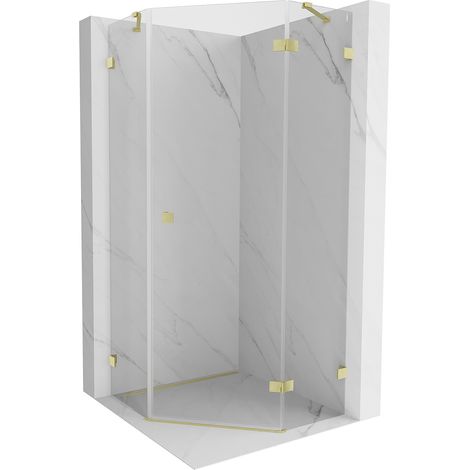Mexen Lunar fünfeckige Duschkabine, rechts öffnend, 90 x 90 cm, transparent, gebürstetes Gold - 831-090P-090L-55-00-P (1/5)