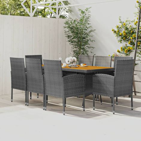 9-tlg. Garten-Essgruppe Poly Rattan Grau (1/5)