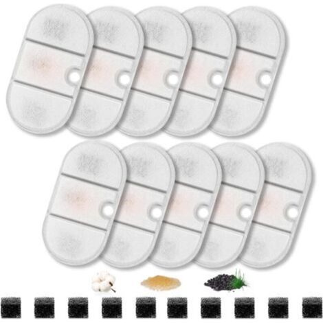 Filters for Cat Fountain, Pack of 10 Resin and Activated Carbon Filters and 10 Sponges, compatible with 2.1 l Cat Water Fountain PLWF002 (1/5)