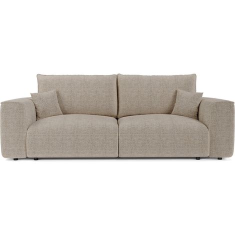 Canapé convertible express 3 places en tissu tramé toucher doux beige COMO (1/5)