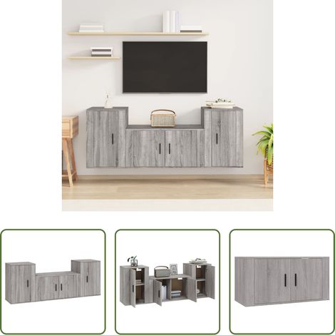 vidaXL Wandmontage -  3-tlg. TV-Schrank-Set Grau Sonoma Holzwerkstoff (1/5)