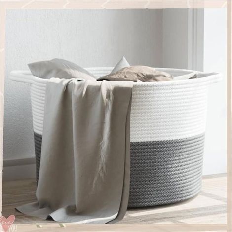 358469 Panier à linge gris et blanc 55x36 cm coton (1/5)