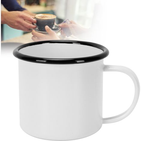 Gobelet en émail de 8 cm et 350 ml, écologique et épais, pour café, vin et eau (blanc). (1/5)