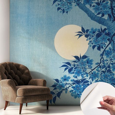 Papier peint adhésif décoratif pour salon chambre et cuisine Facile à poser avec colle Lune fleurie 250x250 cm (1/5)