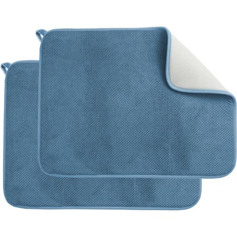 Tappetino asciugapiatti - 2 pezzi - Tappetino scolapiatti - Tappetino da bar - Microfibra - Tappetino per lavare i piatti - Tappetino per lavare i piatti facile da pulire - 40 x 30 cm - Blu (1/5)