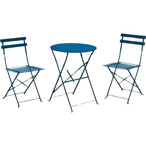 PROLOISIRS Ensemble Guéridon de jardin Cuba Ø 60 cm - bleu + 2 Chaises pliante Cuba (1/2)
