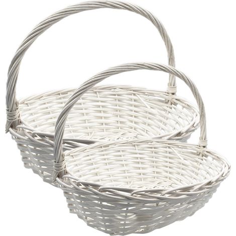 2 Cesti in vimini bianchi - Misure 47x38x39 cm e 54x47x44 cm - Cesto intrecciato con manico (1/5)