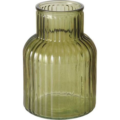 Vase en verre RELEA, verte, en verre côtelé, 20 cm (1/5)