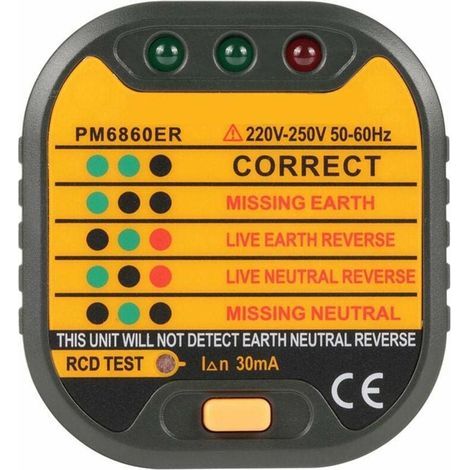 50-60Hz Automatic EU Plug Electrical Outlet Tester for Home PM6860BG/DR/ER with RCD Test Function (EU Plug) (1/5)